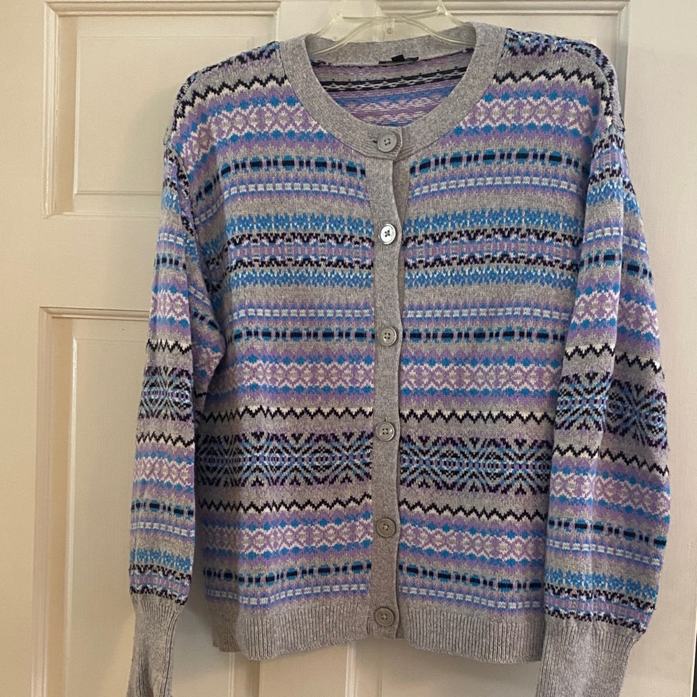 Patterned Gray and Blue Women's Sweater